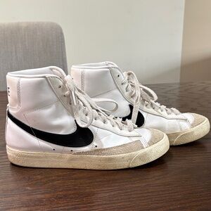 Nike Blazer High-Top Sneakers in White and Black with Tan Accents: Size Mens 7.5